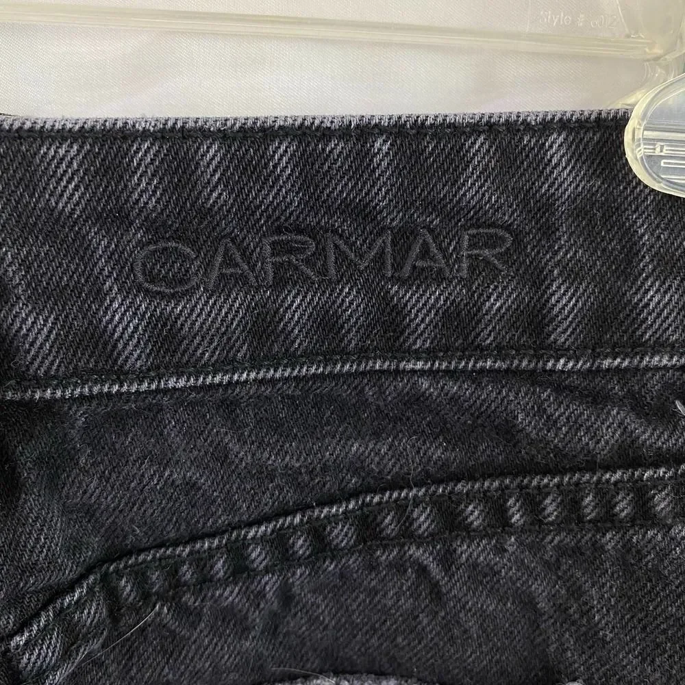 Carmar Black High Rise Slim Fit Distressed Floral Embroidered Denim Skirt